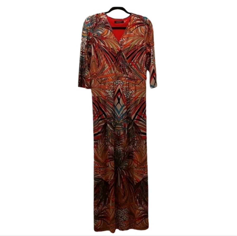 Ellen Tracy Faux Wrap Maxi Dress EUC 10 Animal Tropical Boho